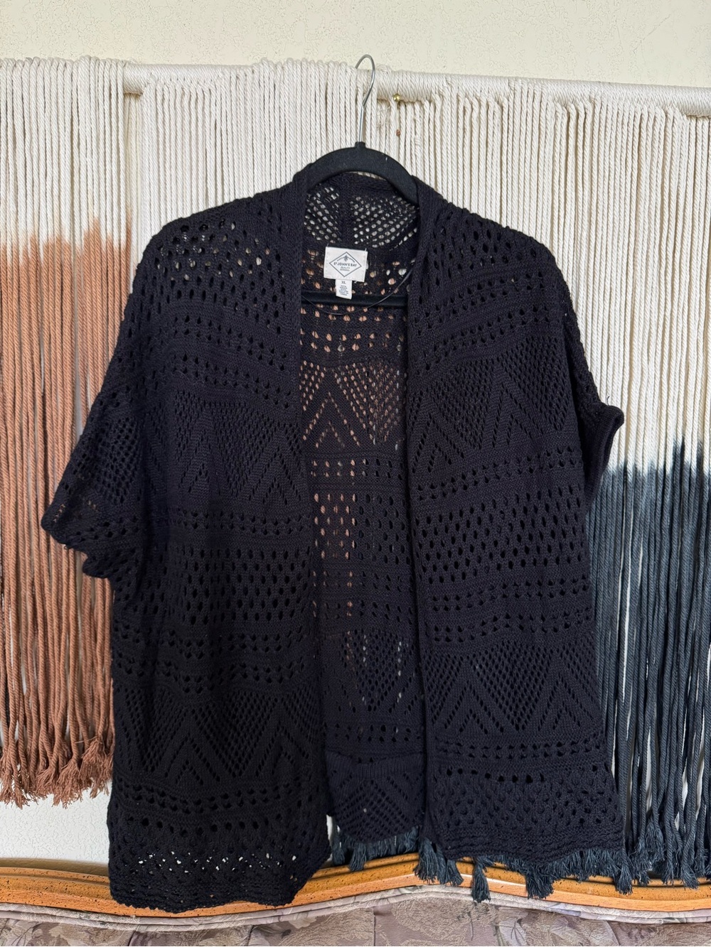 Black St. John's Bay crochet cardigan; excellent condition